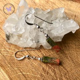 Unakite Rectangle Silver Earrings